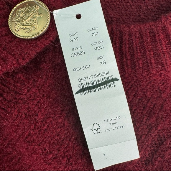 J Crew Cable-Knit Cardigan Sweater in Dark Red | NWT - Picture 8 of 14